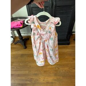 Pink chicken dress all-over colorful dog print and a ruffled girls 8
